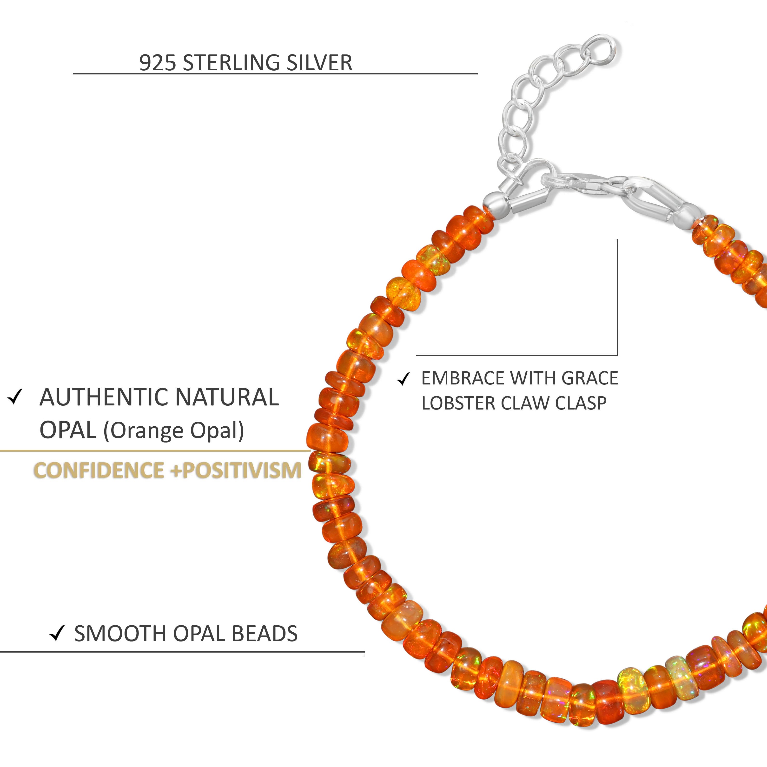 Natural Orange Opal Plain Beaded Bracelet - Handmade Boho Jewelry for Women - Perfect for Everyday Wear, Yoga, Meditation & Gift Giving