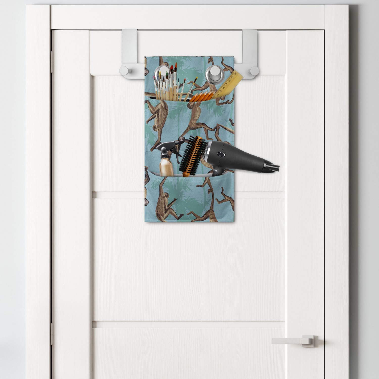 Ambesonne Monkey Hanging Pocket Organizer - Wild Jungle Animals Print Polyester Storage Bag with Multiple Pockets (9