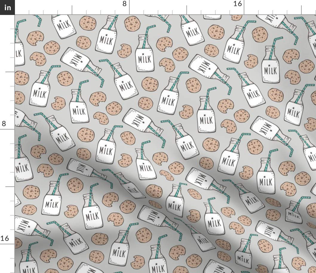 Petal Signature Cotton Fabric by The Yard - Milk Cookies Light Gray Breakfast Food Sweets Print for Sewing, Quilting, Apparel & Crafts | Perfect for Kitchen Decor, DIY Projects & Home Accessories