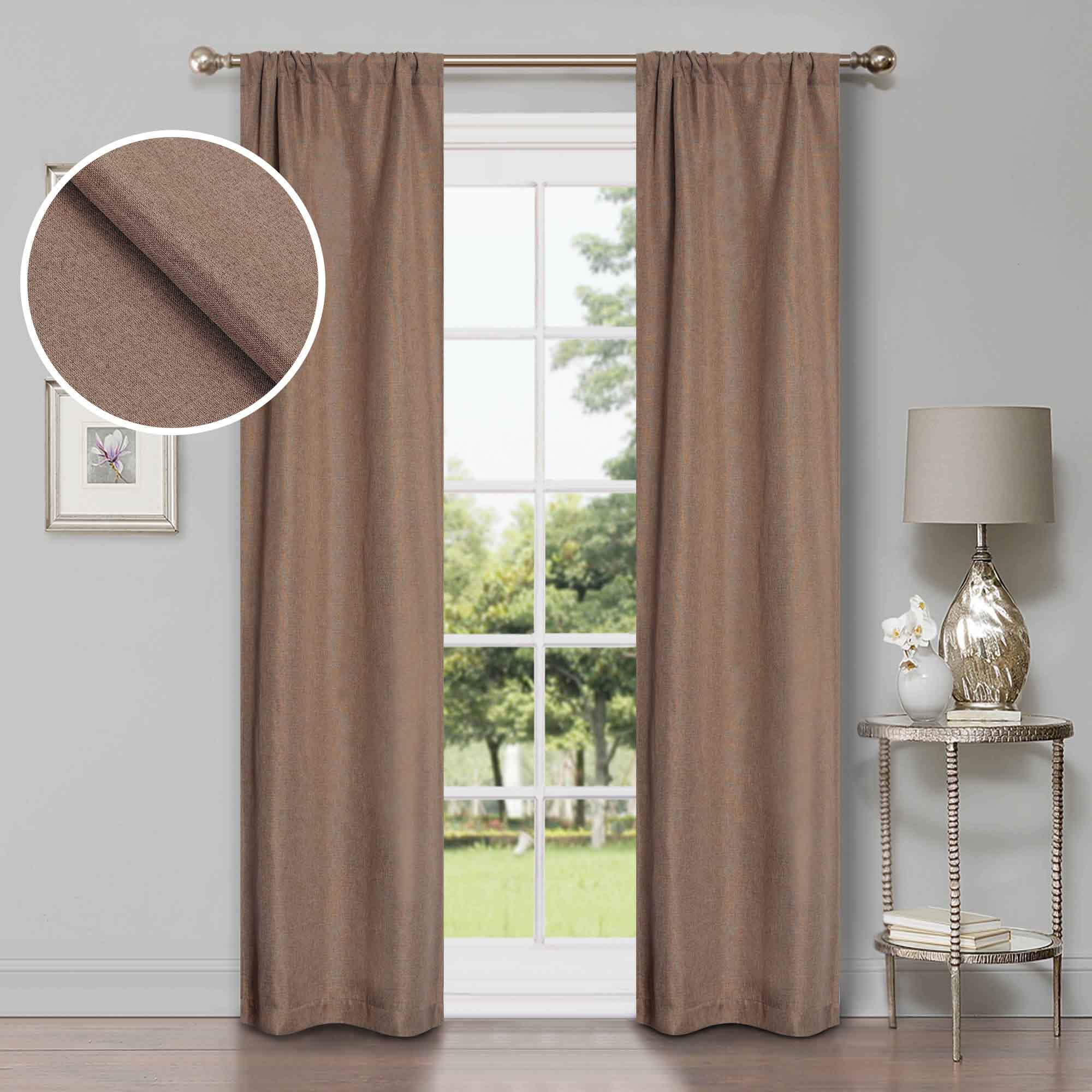 Linen Pattern Blackout Curtains Set of 2 Panels - 100% Room Darkening, Washable Fabric for Bedroom & Living Room - Noise Reducing & Energy Saving Window Treatments for Home Decor
