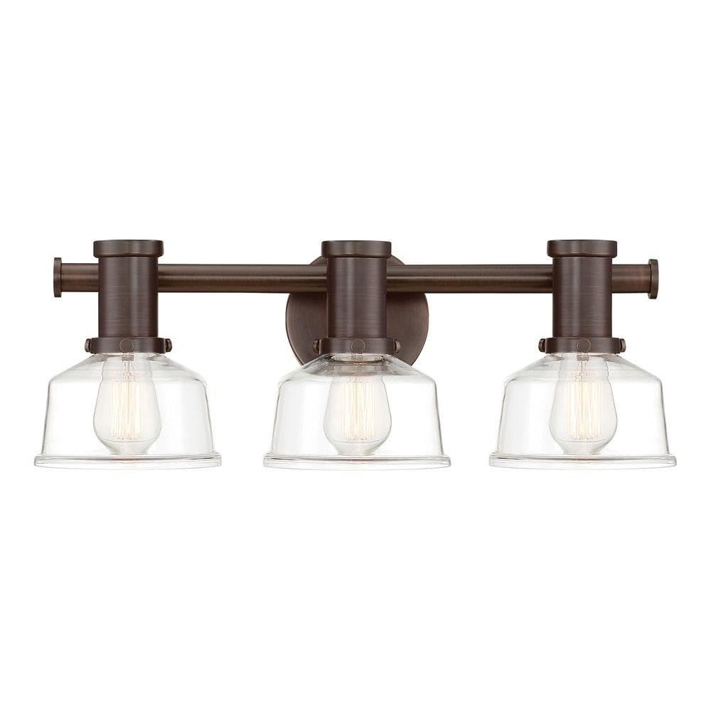 Designers Fountain 96503-SCB Carson Three Light Wall Sconce - Satin Copper Bronze Finish with Clear Glass Shade for Bedroom, Living Room, or Hallway Lighting