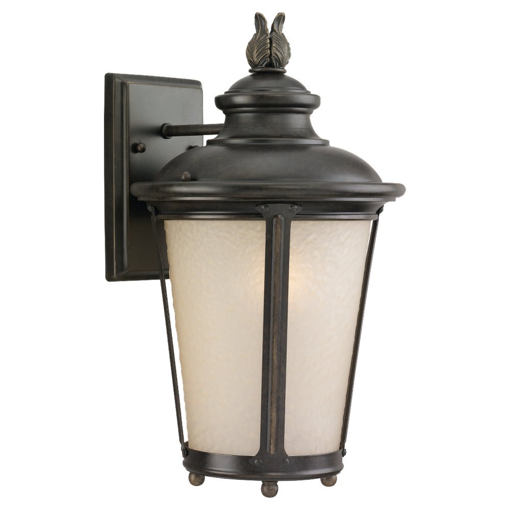 Sea Gull Lighting 88241-780 Outdoor Wall Sconce with Etched Hammered Iron Finish & Amber Glass Shades - Weatherproof Exterior Light Fixture for Porch, Patio, Garden, and Entryway Lighting