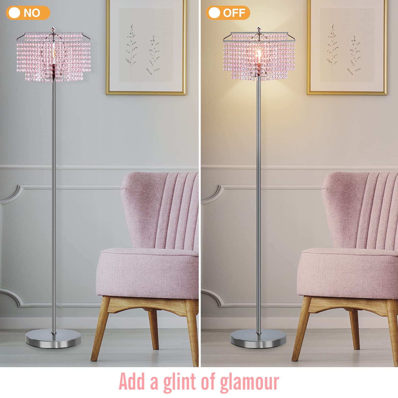 Luvkczc Crystal Floor Lamp with Pack Crystal Table Lamp Set - LED Bulb Included, Pink - Elegant Lighting for Living Room, Bedroom & Office Decor
