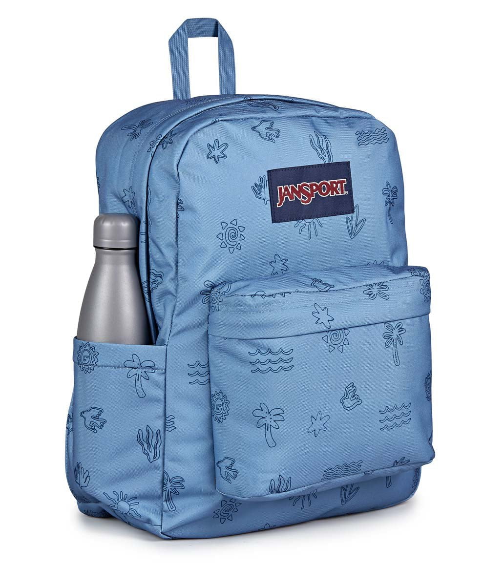 JanSport SuperBreak Plus Backpack - Lightweight Laptop Backpack for School & Travel, Durable 15-Inch College Bookbag with Front Utility Pocket (Sunny Sketches Blue) - Perfect for Students, Commuters & Outdoor Adventures