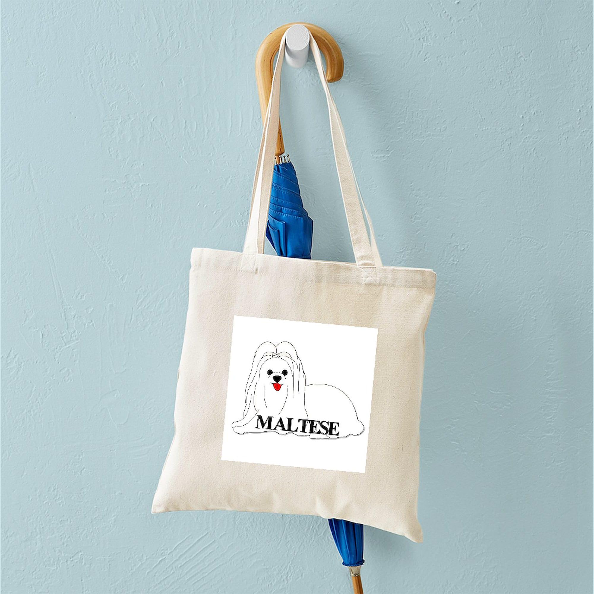 Cartoon Maltese Tote Bag - Natural Canvas Reusable Shopping Bag for Groceries, Beach & Daily Use | Eco-Friendly Cotton Tote with Cute Dog Design