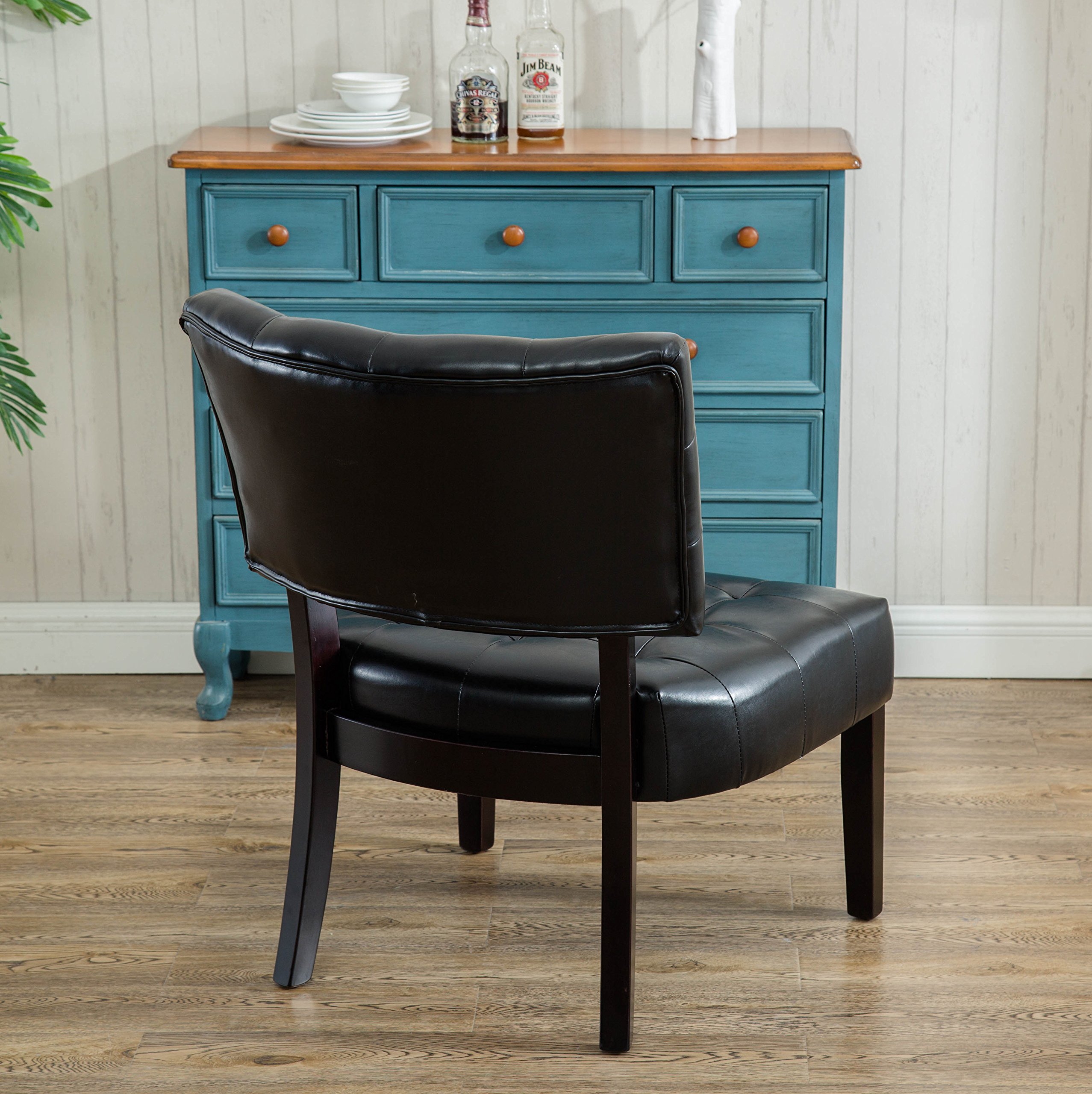 Roundhill Furniture Faux Leather Tufted Accent Chair - Oversized Black Modern Lounge Chair for Living Room, Bedroom & Office - Comfortable Seating for Home Decor