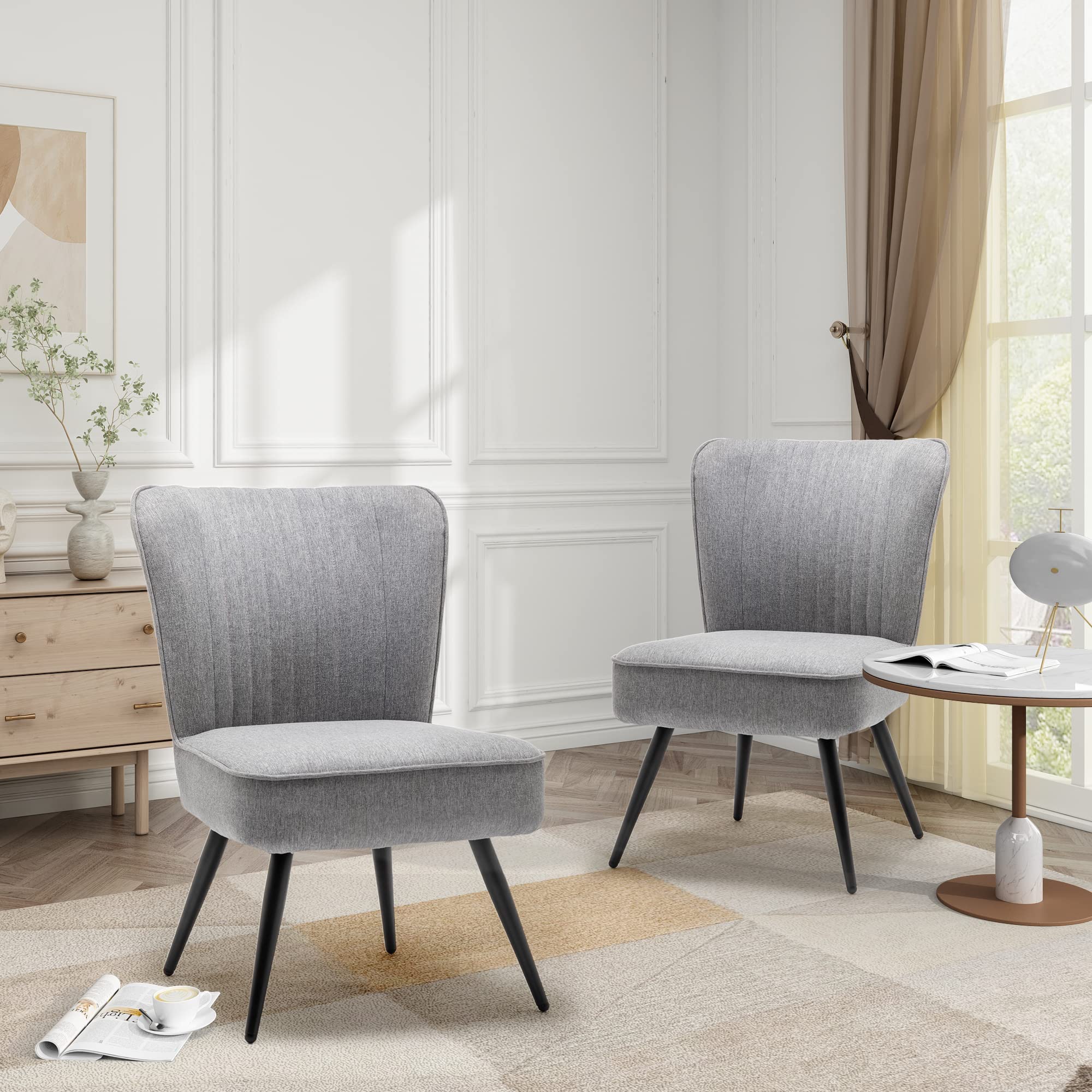 Annjoe Armless Accent Chair Set of 2 - Upholstered Slipper Chairs with Metal Legs for Living Room, Dining Room, Kitchen, Office, Bistro & Cafe - Modern Gray Side Chairs for Home Decor & Relaxation