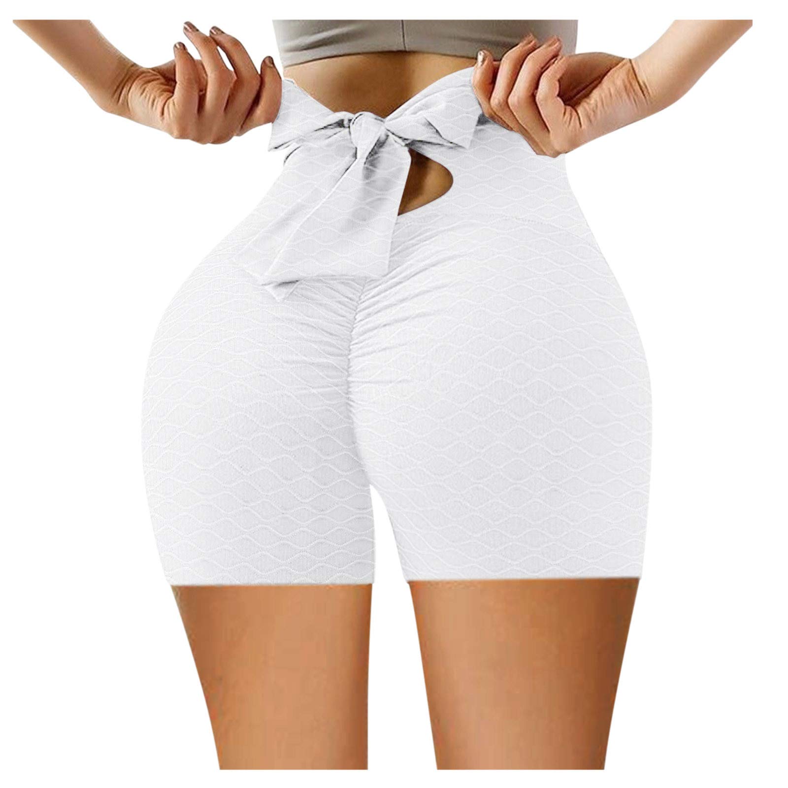 Sexy High Waist Yoga Shorts for Women - Butt Lifting Workout Biker Shorts with Back Bow Tie & Ruched Design | Perfect for Gym, Running, and Casual Wear