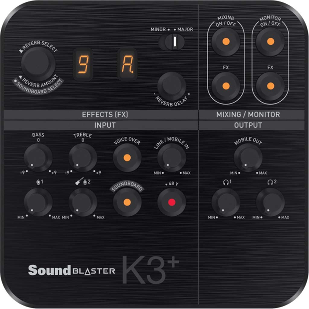 Sound Blaster K3+ USB Audio Interface Mixer for Streaming & Recording - Professional Sound Card with Built-in Effects for Podcasting, Gaming & Music Production