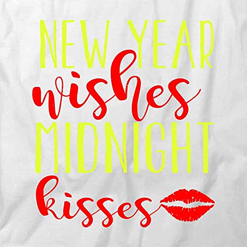 New Year Wishes Midnight Kisses Graphic T-Shirt | Printed Cotton Tee for Couples, Party & Celebration | Funny Valentine's Day Gift Idea