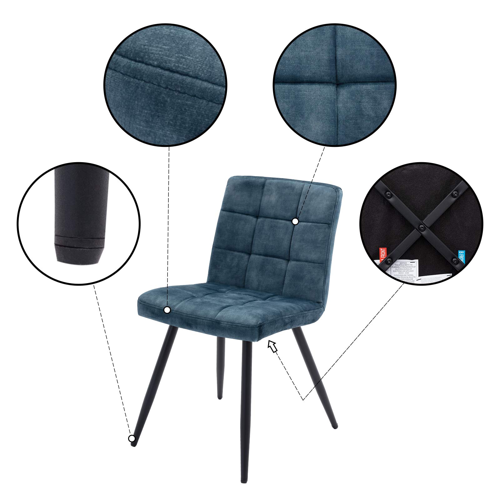 DUHOME Mid Century Modern Velvet Dining Chairs Set of 4 - Blue Upholstered Accent Chairs with Metal Legs for Dining Room, Kitchen, Living Room, Bedroom & Vanity | Perfect for Home Decor, Reading Nook & Small Space Furniture