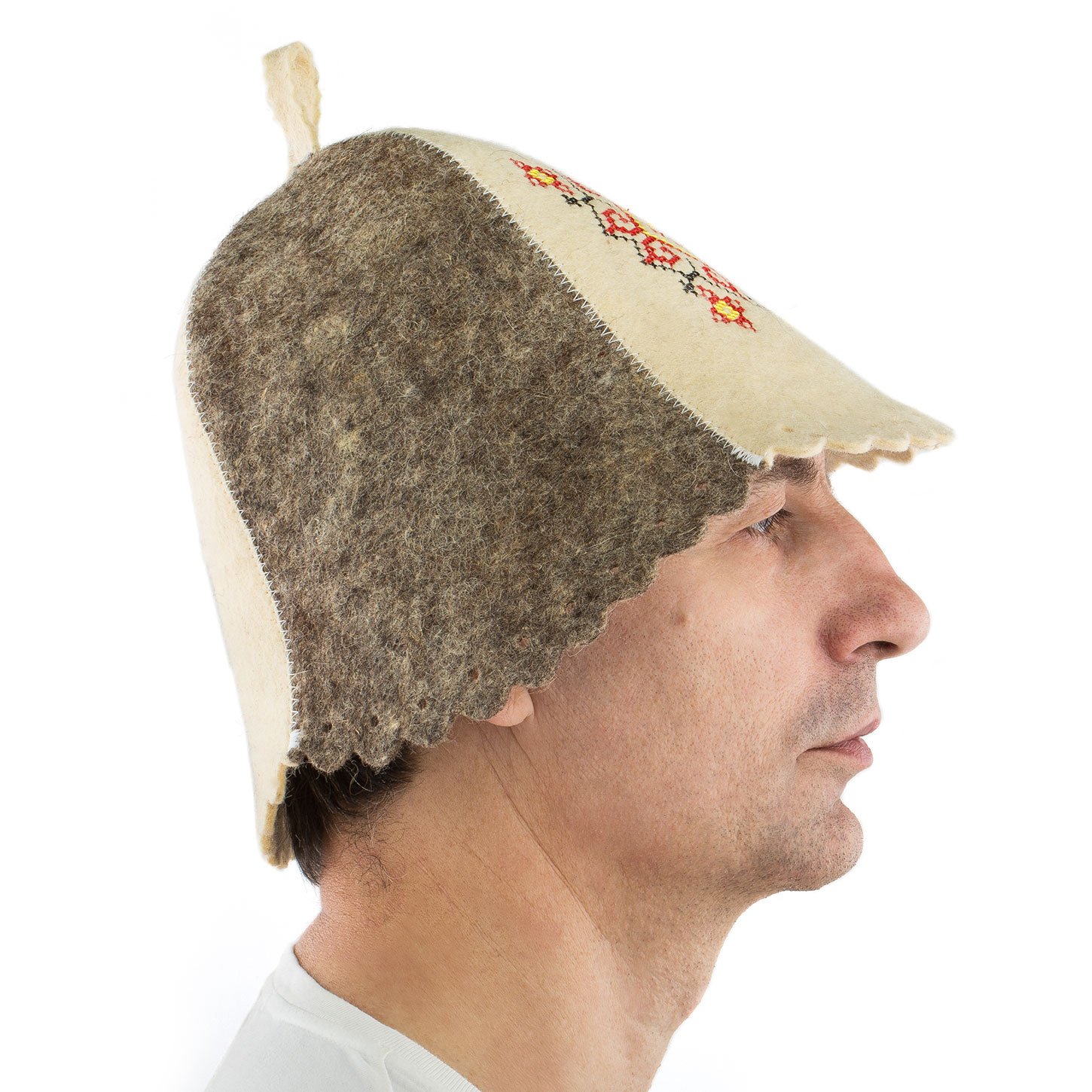 Ukrainian Embroidered Wool Sauna Hat - Red Traditional Design for Steam Room & Spa Relaxation