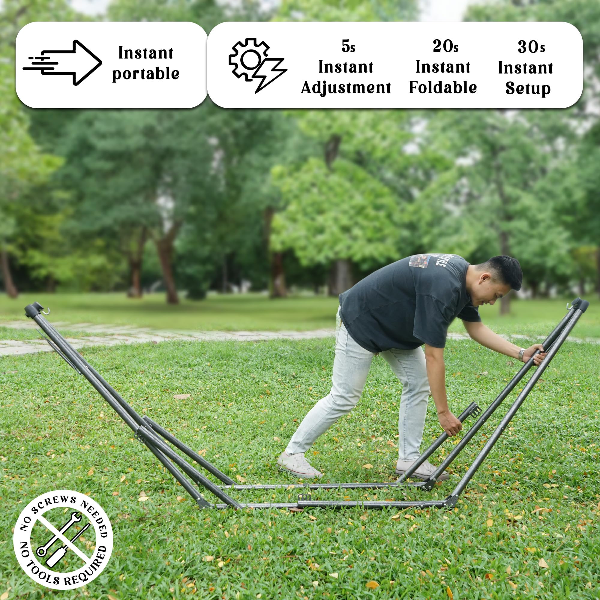 Tranquillo Uniki 550 lbs Capacity Double Hammock Stand - Adjustable & Collapsible Steel Frame with Breathable Polyester Hammock Net - Perfect for Camping, Backyard Relaxation & Outdoor Adventures