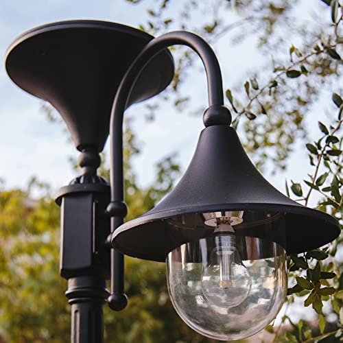 Gama Solar Everest Solar Lamp Post Light Kit - Black Cast Aluminum Outdoor Downlight with 2700K Warm White LED - Industrial Style Light Pole & Concrete Anchors - Perfect for Driveways, Gardens & Pathways