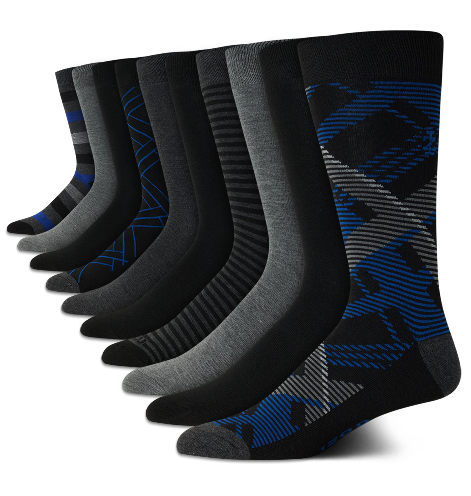 IZOD Men's Dress Socks - 10 Pack Lightweight Comfort Crew Socks for Business & Formal Wear - Perfect for Office, Weddings & Dress Shoes