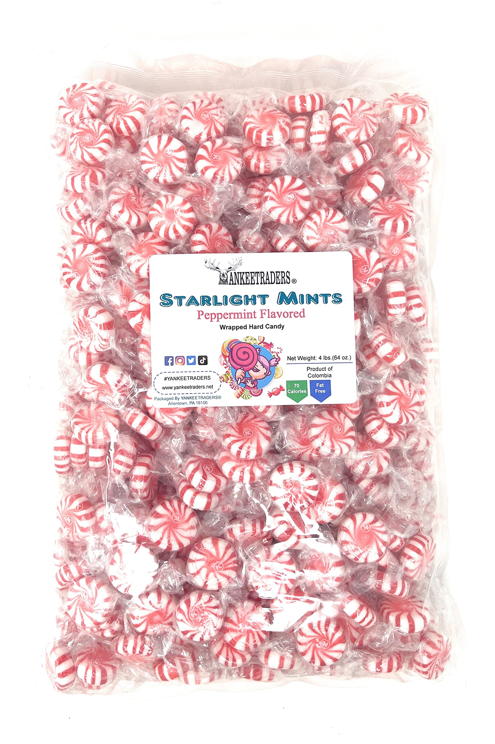 Yankee Traders Premium Starlight Mints - Red & White Striped Hard Candy, 4lb Bulk Pack - Perfect for Christmas Stockings, Party Favors & Office Treats