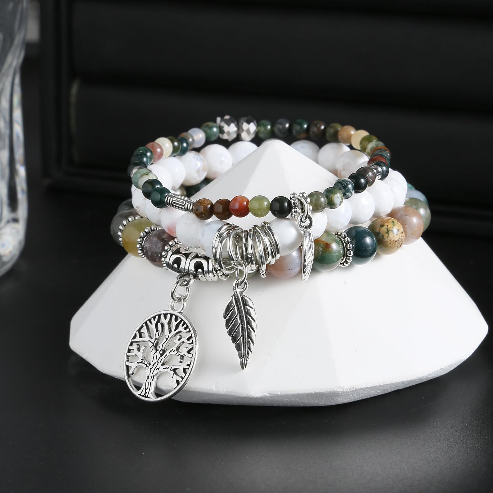 Healing Stone Crystal Beaded Bracelets for Women - Tree of Life Yoga Stretch Bracelet Set, Spiritual Jewelry Birthday Gifts for Her | Meditation, Yoga & Positive Energy