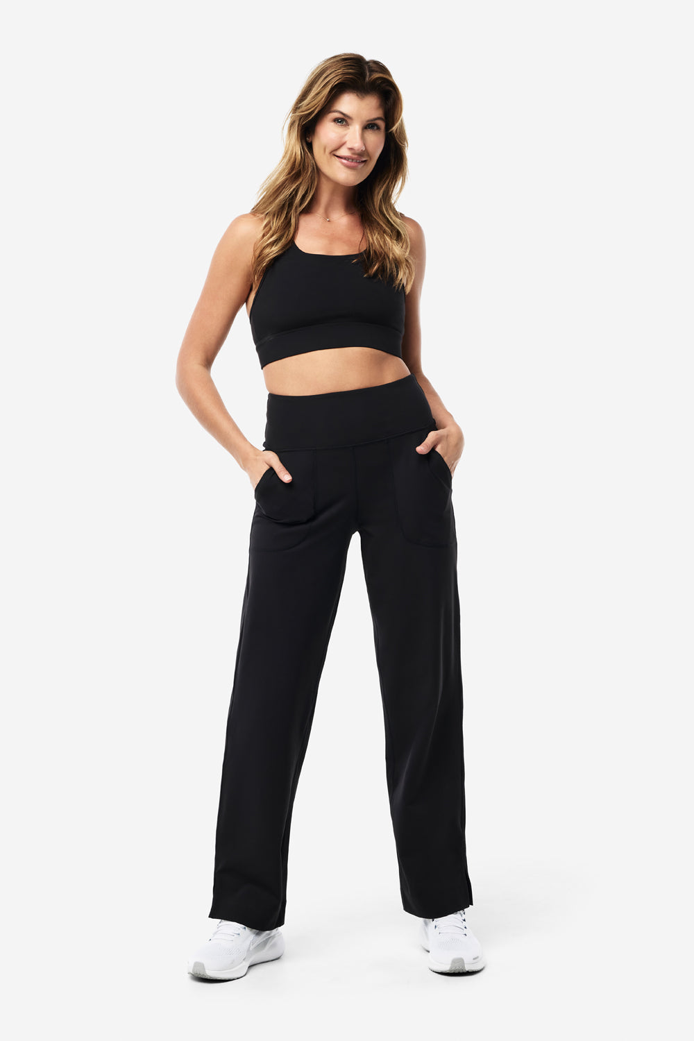 Wide Leg Base Pants for Women - High Waisted Stretchy Comfortable Black Trousers | Perfect for Work, Office, Casual & Lounge Wear