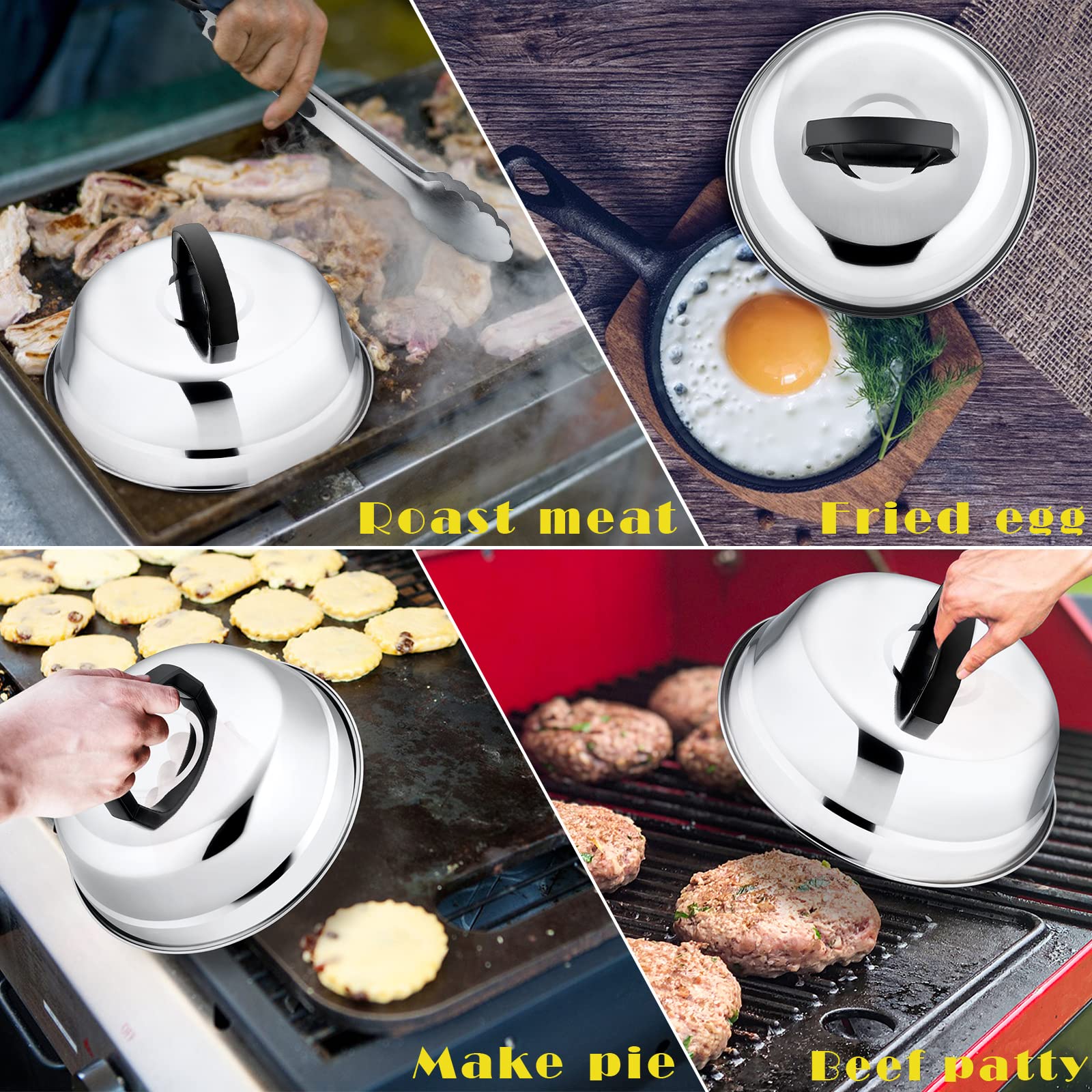 9-Inch Stainless Steel Cheese Melting Dome with Plastic Handle - HaSteeL Round Basting Cover & Steam Lid for Kitchen Griddle - Durable, Lightweight & Easy Clean - Perfect for Indoor/Outdoor Flat Top Grills, Burgers, Pancakes & BBQ Cooking