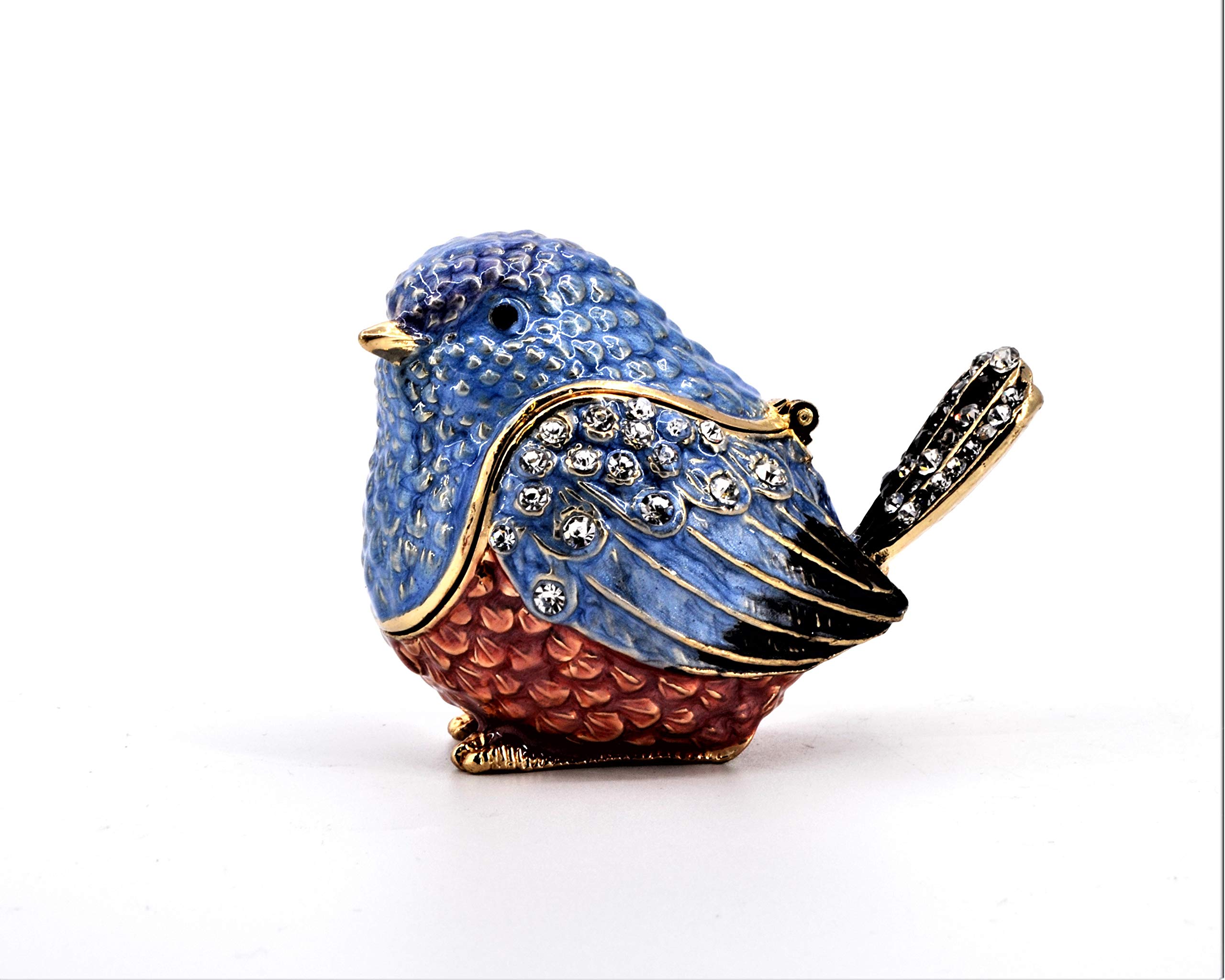 Blue Sparrow Trinket Box with Austrian Crystals - Jewelry Storage Gift