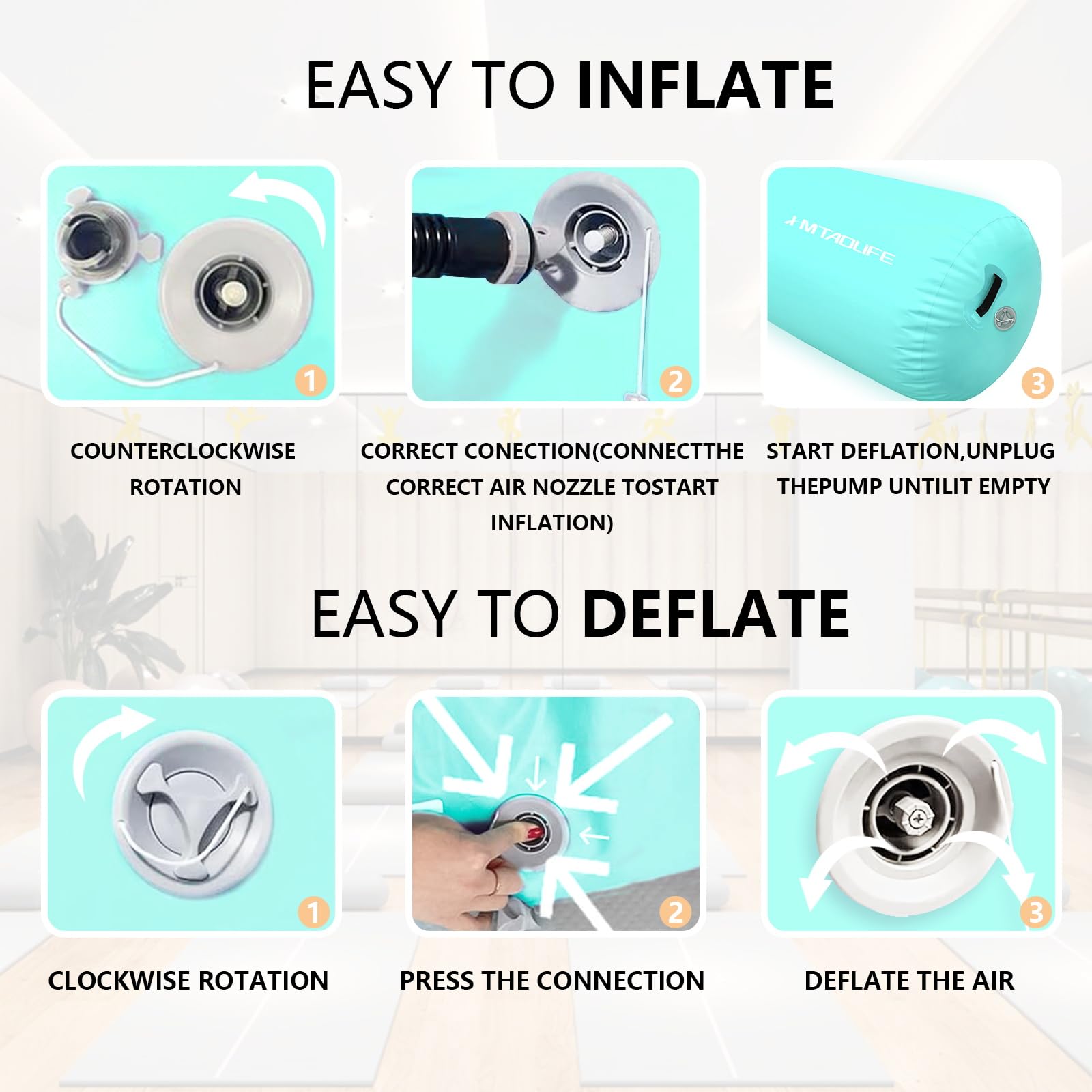 Inflatable Gymnastics Air Roller Barrel - Kids Tumbling Mat for Backbends, Somersaults & Yoga Training | Portable Cheerleading Equipment for Home & Gym Use | Perfect for Gymnastics Practice, Flexibility Exercises & Kids Playtime