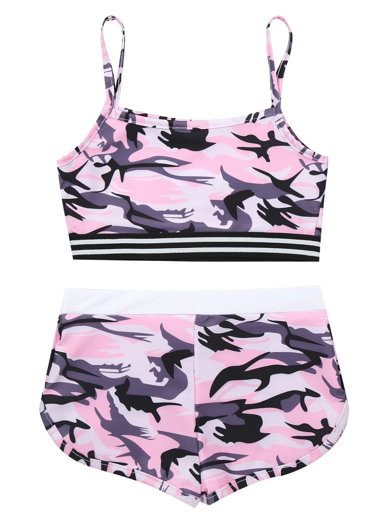 TiaoBug Girls' Two-Piece Swimsuit & Dance Outfit Set - Crop Top & Shorts for Sports, Gym, Yoga, and Workout | Perfect for Beach, Pool, Dance Class & Active Play