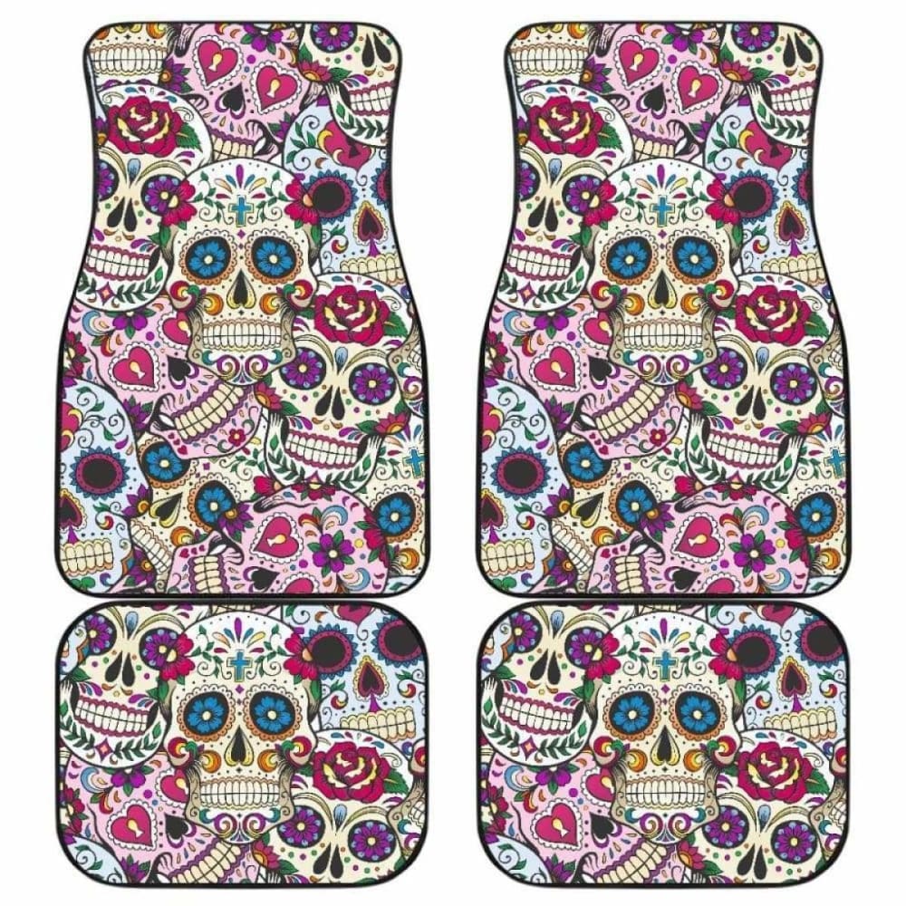 Stylish Sugar Skull Car Floor Mats - Non-Slip, Durable & Waterproof - Perfect for Halloween, Dia de Los Muertos & Car Decor