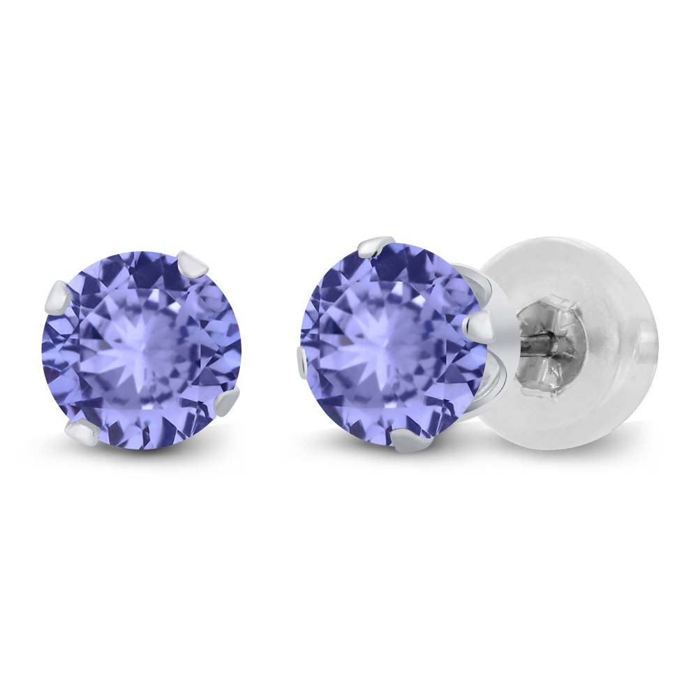 14K White Gold Blue Tanzanite Stud Earrings for Women & Men - 0.92cttw Round 5mm Gemstone Birthstone Jewelry | Perfect Gift for Anniversary, Birthday & Special Occasions