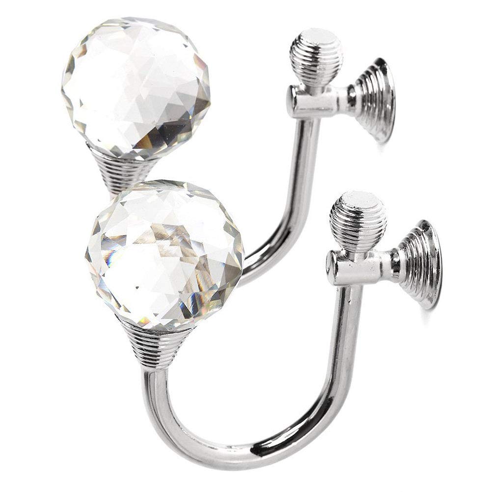 2 Pack Wall Mounted Crystal Curtain Tieback Hooks - Alloy Metal Drapery Holdbacks for Drapes & Sheer Curtains - Elegant Window Decor for Living Room, Bedroom & Home Decor