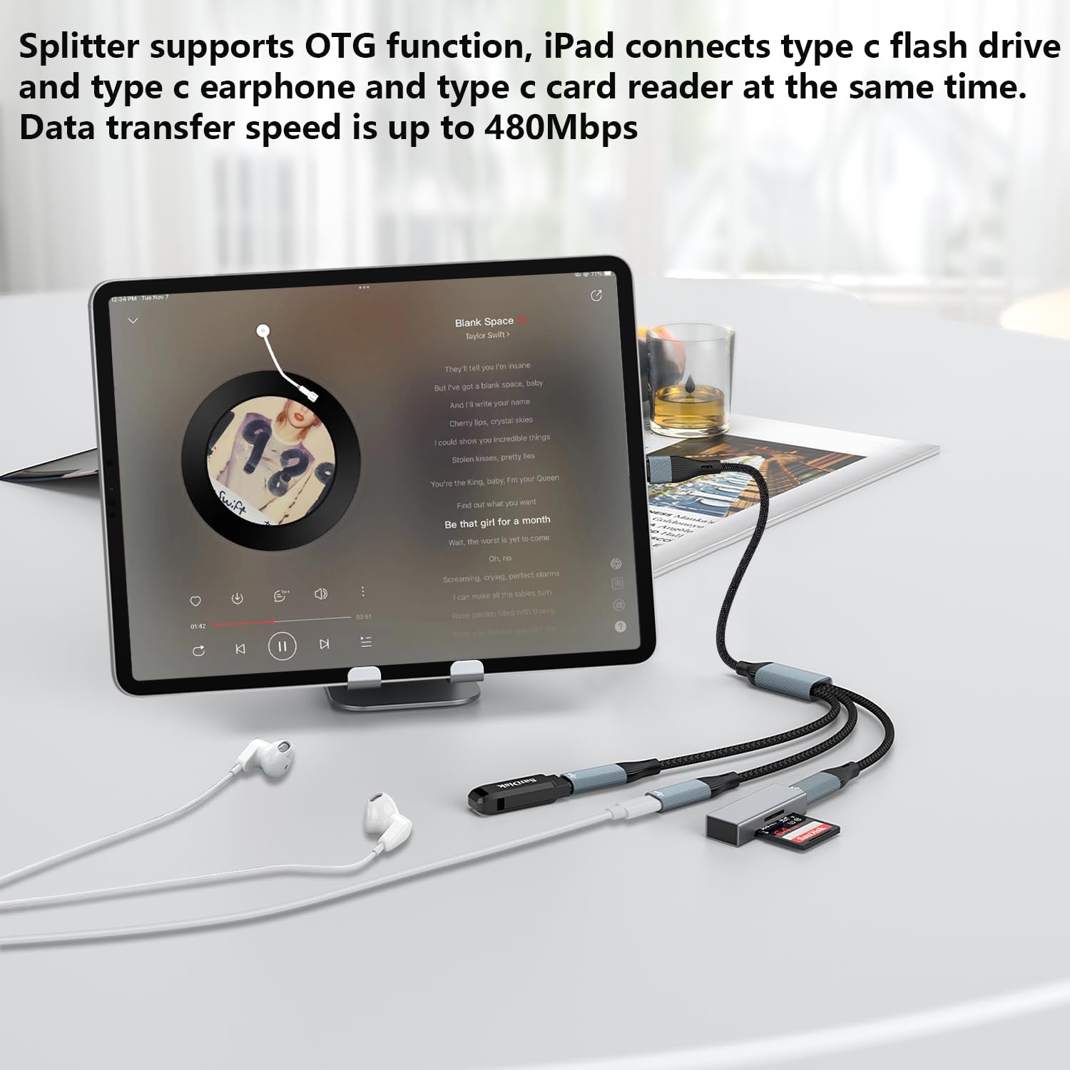 USB C to 3 USB C Female Splitter Cable - High Speed Data Transfer & Charging Adapter - Compatible with iPad Pro, MacBook, iPhone 16/15/15 Pro, Galaxy S24/S23 - Perfect for Multi-Device Charging & OTG Connections