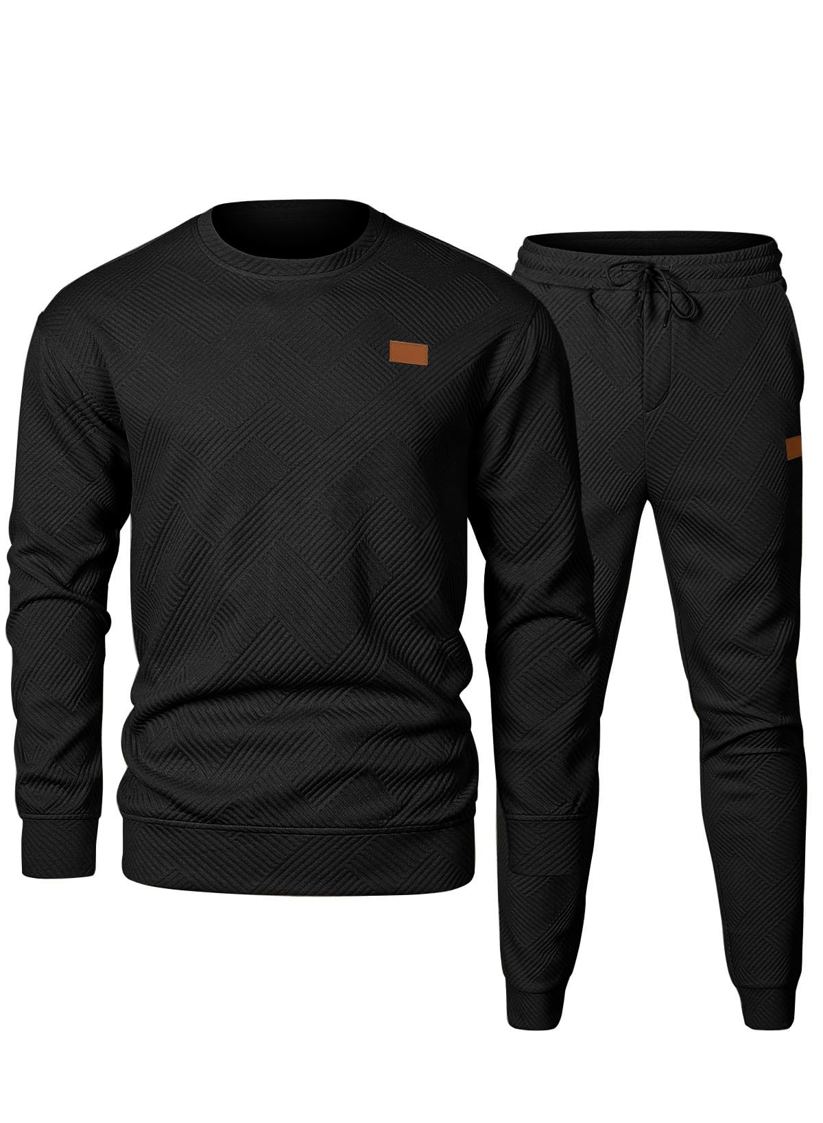 JMIERR Men's 2-Piece Knit Jacquard Pullover Sweatshirt & Joggers Tracksuit Set with Pockets - Comfortable Lounge Wear for Casual Outings, Gym, and Home Relaxation
