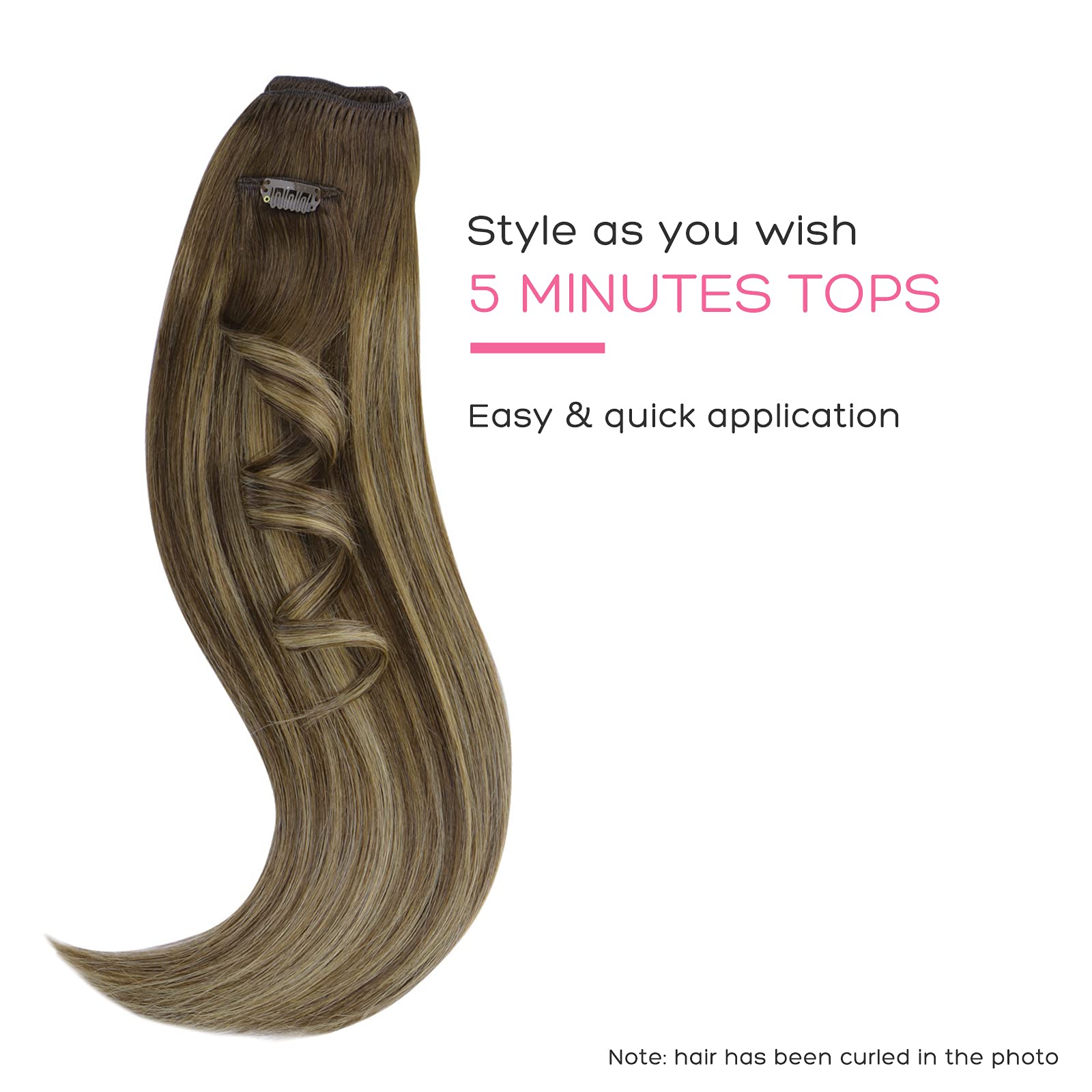 Marat Clip in Human Hair Extensions 14 Inch 120g - Balayage Chocolate Brown to Honey Blonde Straight Hair Weft - Perfect for Daily Styling, Parties & Special Occasions