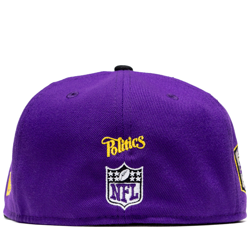New Era x Politics Minnesota Vikings 59FIFTY Fitted Hat - True Purple/Black - Official NFL Licensed Cap for Football Fans & Sports Enthusiasts
