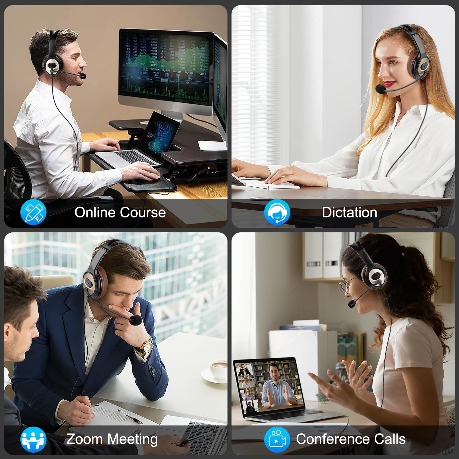 USB-C Over-Ear Headphones with Noise Cancelling Mic for Laptop - Compatible with Teams, Zoom, Google Meet, Webinars | Perfect for Remote Work, Online Classes & Conference Calls