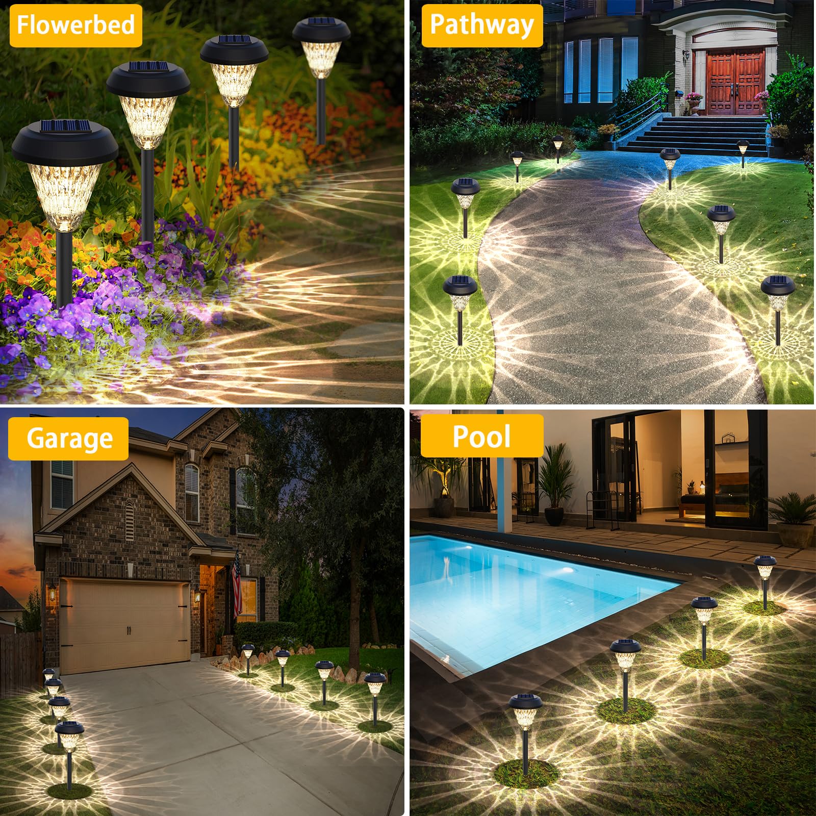 Pearlstar 8 Pack Solar Pathway Lights Outdoor - Waterproof Solar Powered Garden Lights for Yard, Landscape, Walkway, Patio - Perfect for Garden Decor, Driveway Lighting, and Backyard Illumination