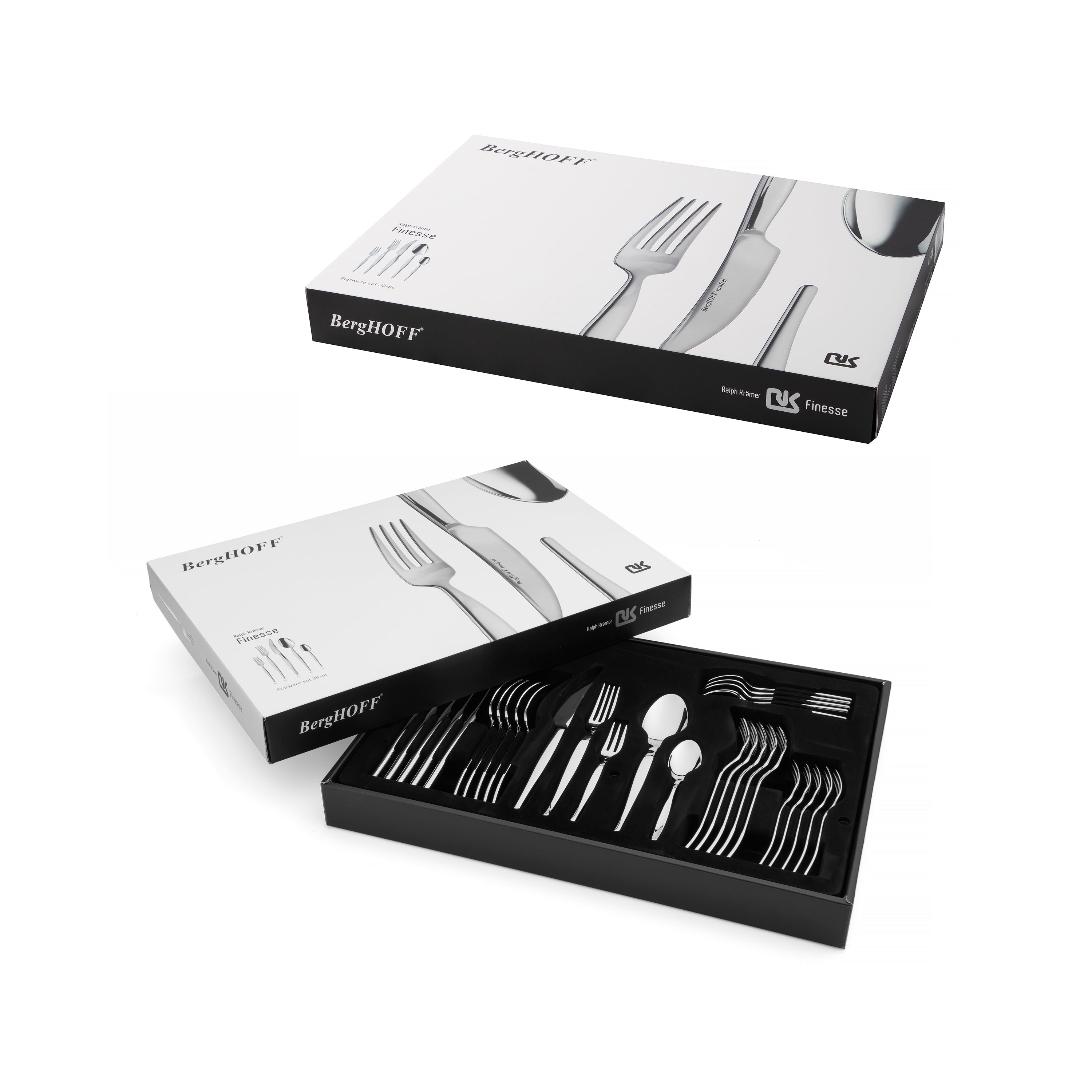 BergHOFF Ralph Kramer Finesse 60-Piece 18/10 Stainless Steel Flatware Set - Service for 12 - Elegant Dinnerware for Fine Dining, Weddings & Special Occasions