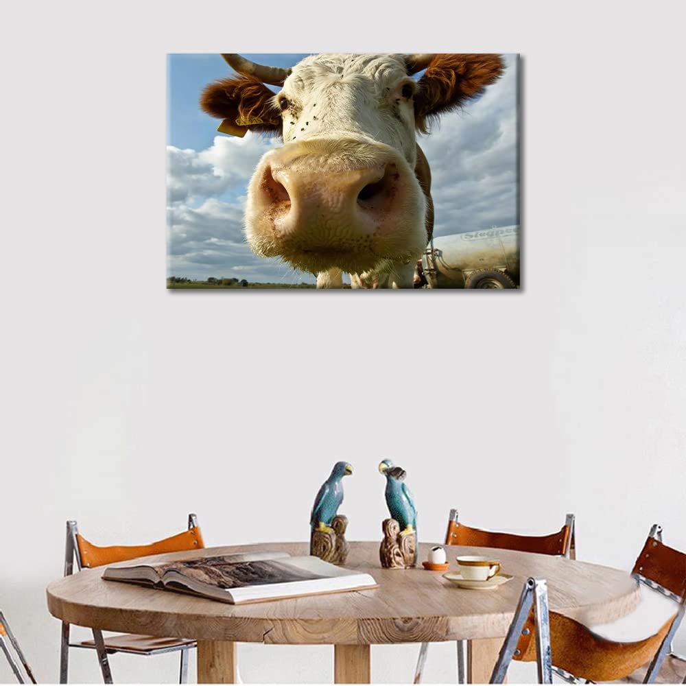 TUMOVO Modern Pasture Cattle Painting - Animal Wall Art Canvas Print for Living Room, Bedroom, Kitchen Decor - Framed Ready to Hang Home Decor Gift - 18x12 Inches - Perfect for Farmhouse, Rustic & Contemporary Interior Design Styles