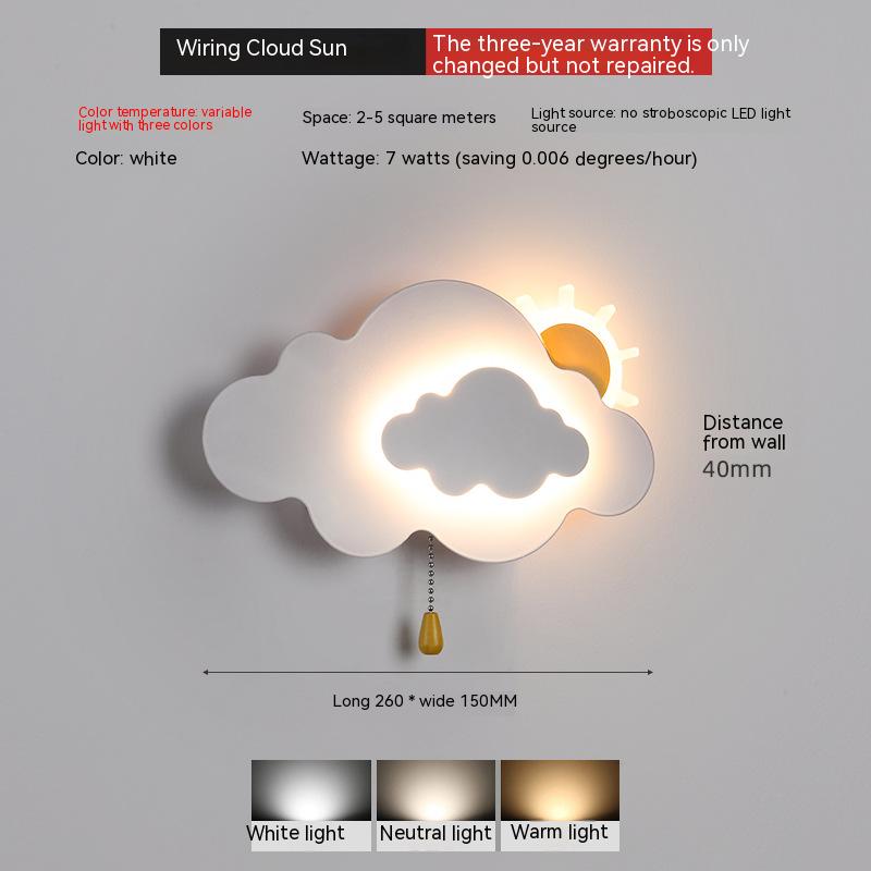 Sun Cloud Night Light Wall Lamp for Kids Room - Soft LED Nursery Lighting for Bedroom, Baby Room & Children's Play Area - Creates Calming Atmosphere for Sleep Time & Nighttime Comfort