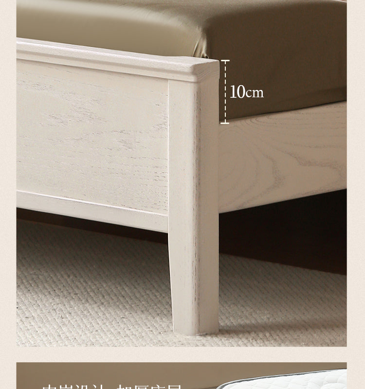 Solid Oak Wood High Headboard Full Size White Bed - American Style Bedroom Furniture for Master Bedroom & Guest Room Decor