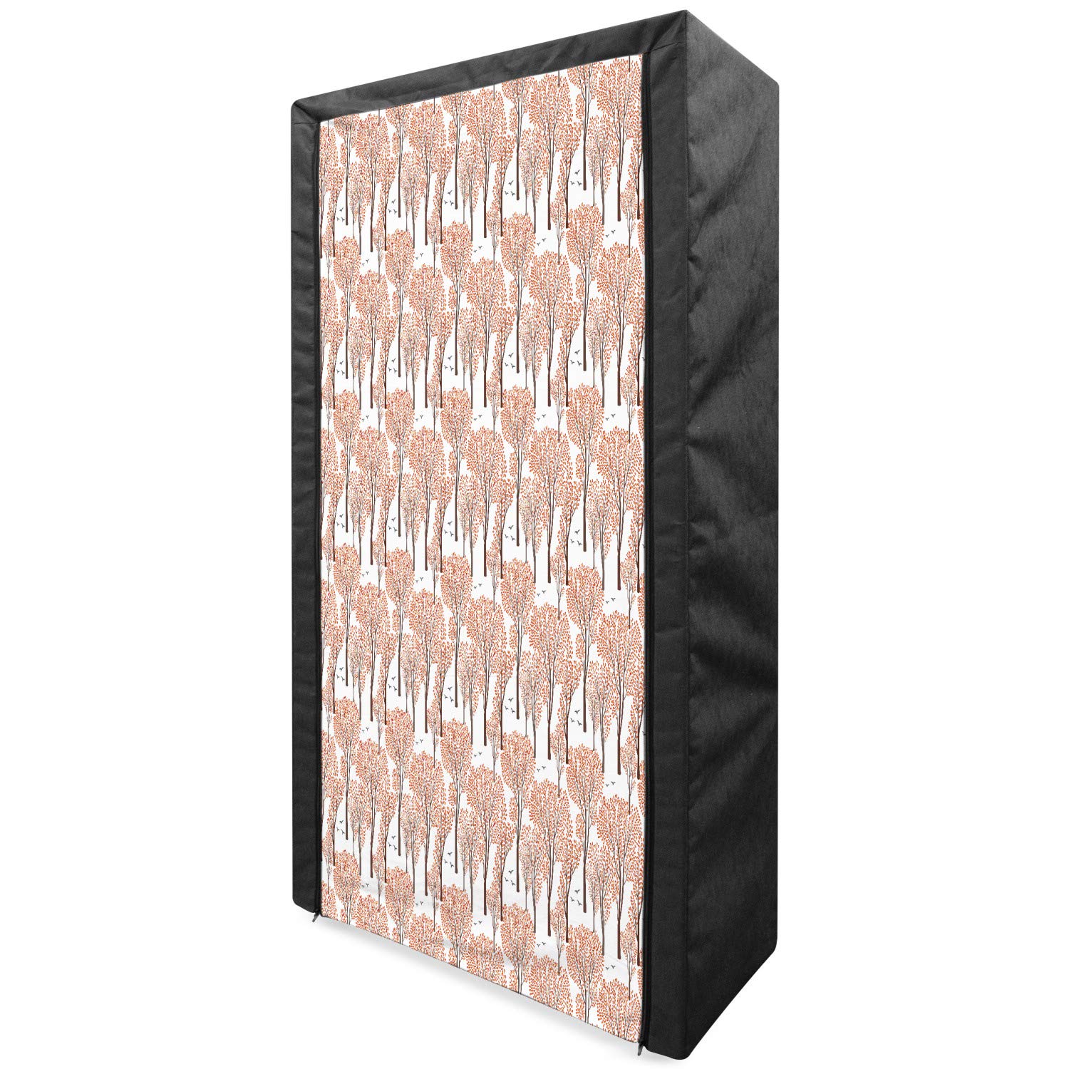 Ambesonne Autumn Portable Fabric Wardrobe - Fall Nature Woodland Pattern with Trees, Orange Leaves & Forest Birds - 33.5