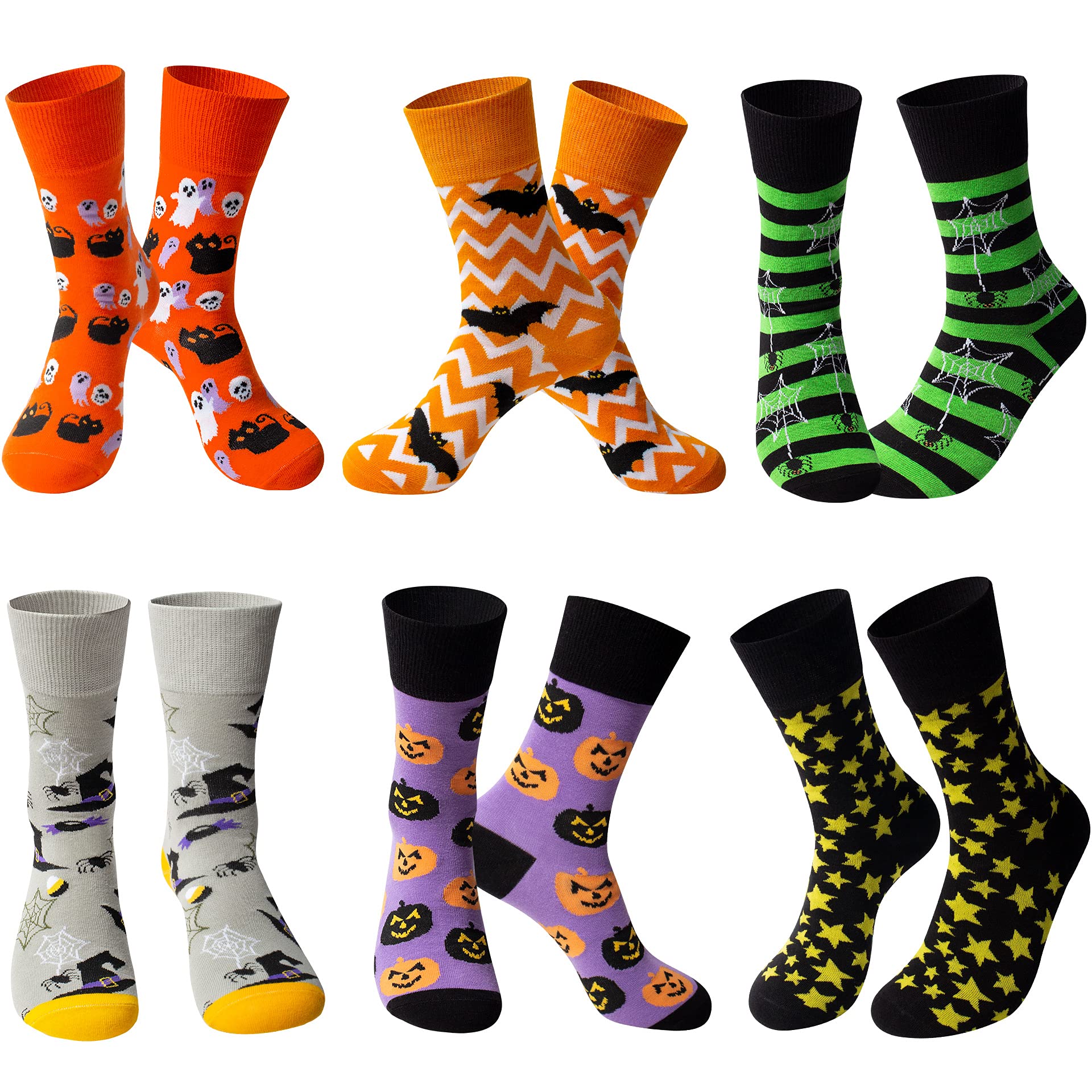 Funny Halloween Socks for Women - 6 Pairs Cotton Novelty Crew Socks with Cute Pumpkin & Ghost Designs - Perfect Gift for Women, Halloween Party Costume Accessories & Everyday Wear