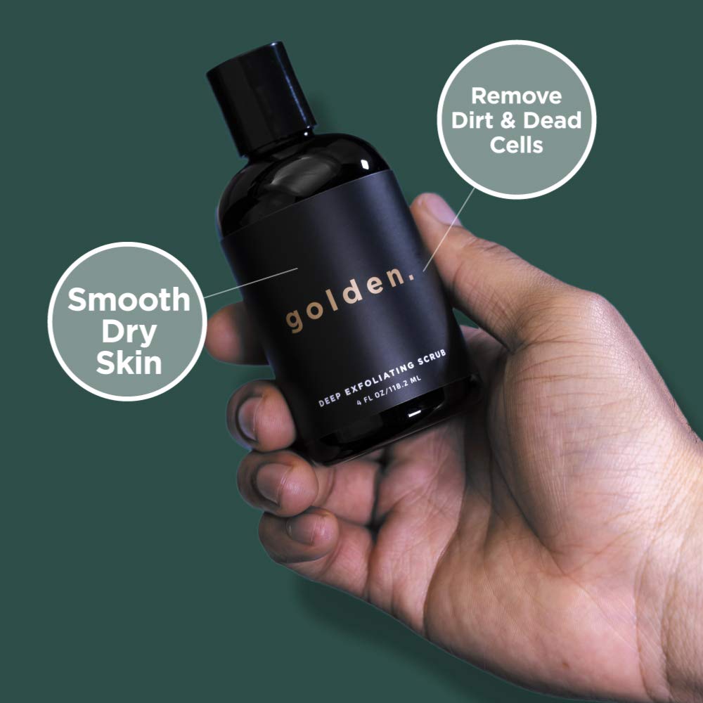Golden Grooming Co. Men's Skincare & Beard Care Kit - Exfoliating Scrub, Face Wash, Lip Balm, Body Wash, 2-in-1 Beard Shampoo | Perfect Gift Set for Men's Daily Grooming & Self-Care Routine
