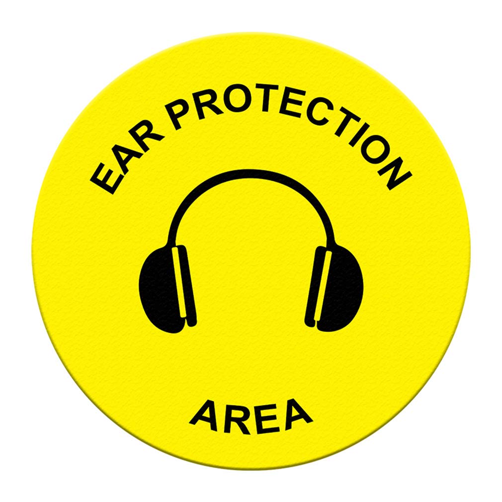 36-Inch Yellow Anti-Slip Round Floor Decals for Ear Protection - Industrial & Craft Safety Signs - Perfect for Warehouses, Factories, and Workshops