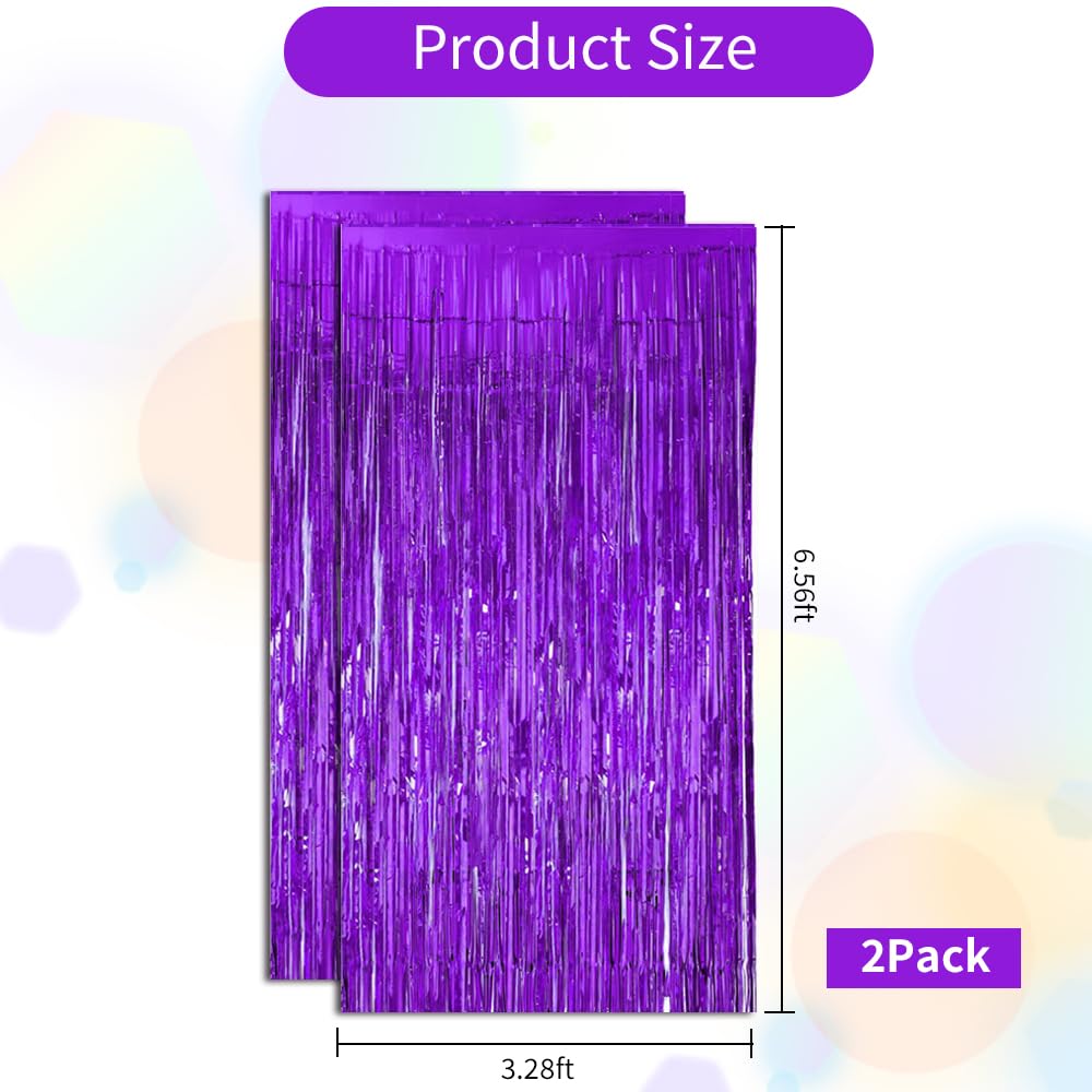 2 Pcs Light Purple Violet Tinsel Door Curtains - 3.28 ft x 6.56 ft Foil Fringe Streamers for Party Backdrop, Birthday, Halloween, Wedding Decorations - Perfect for Doorways, Photo Booths & Event Backgrounds