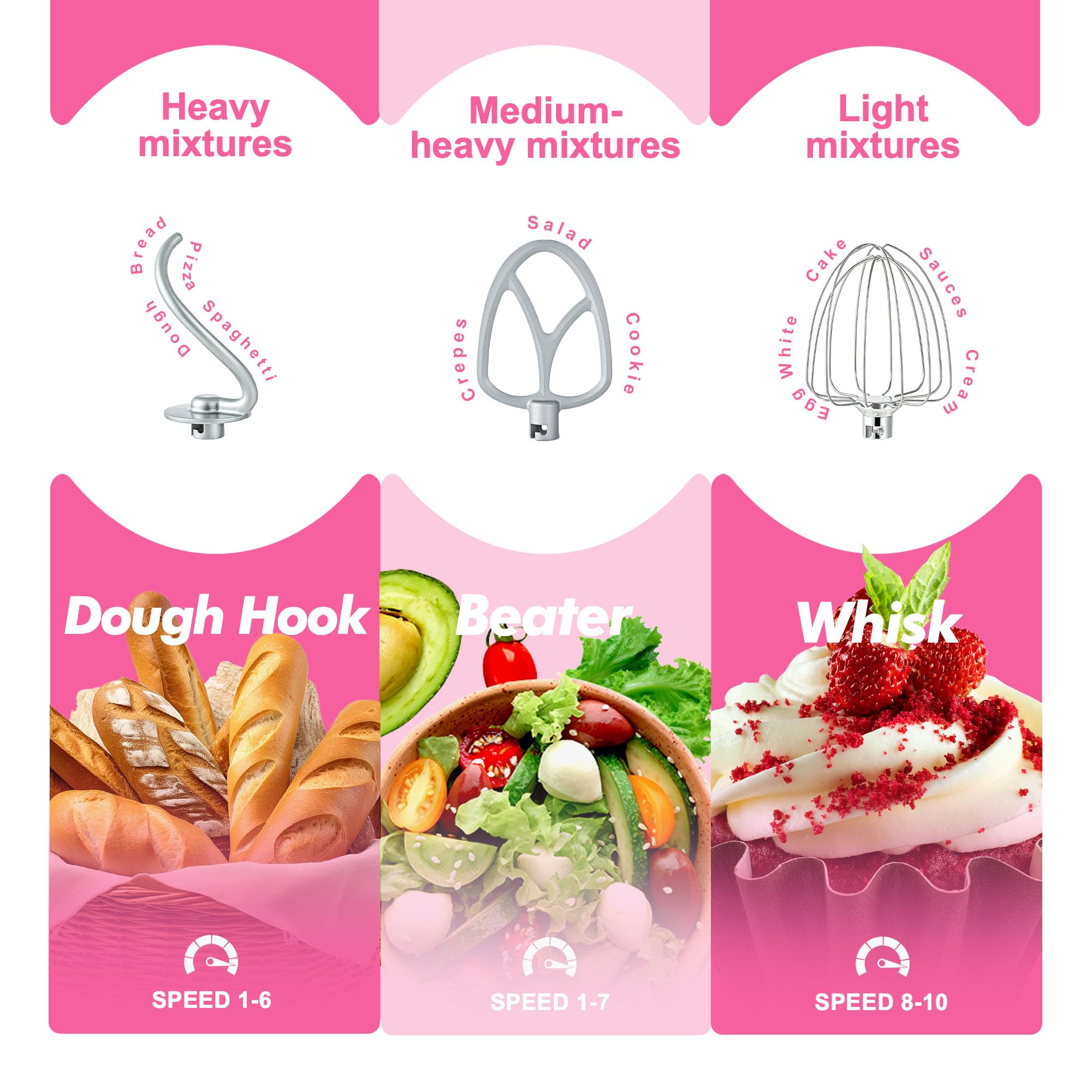4.5QT & 5QT Stand Mixer Set - Matte Finish Electric Kitchen Mixer with Egg Whisk, Dough Hook & Flat Beater - Perfect for Baking Cakes, Cookies & Bread Dough (Neon Pink)