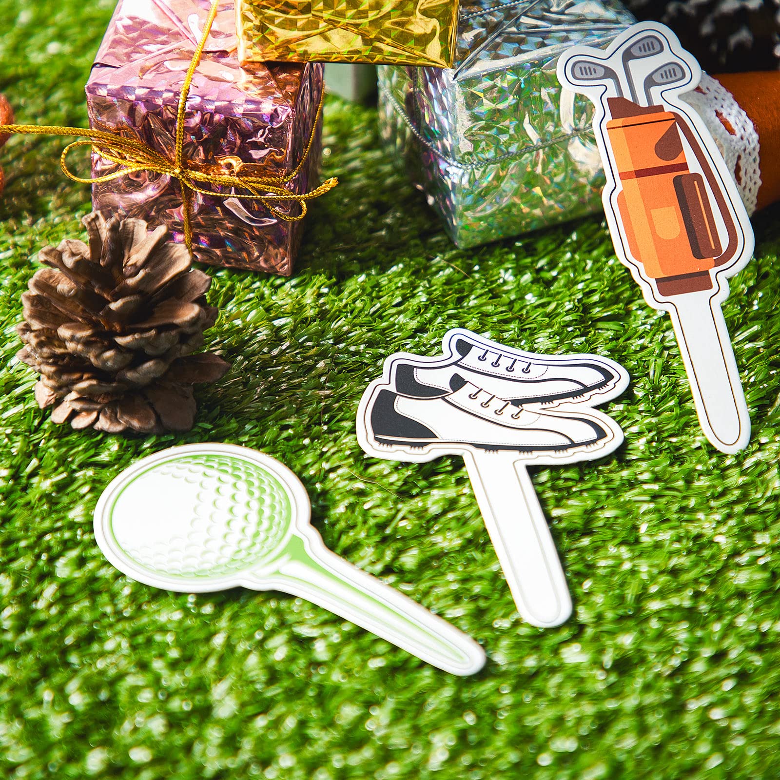 Golf Theme Cupcake Toppers - 48 Pcs Golf Shoe, Golf Bag & Golf Ball Cake Decorations for Birthday Parties, Baby Showers & Golf Themed Events - Perfect for Dessert Table Decor & Party Favors