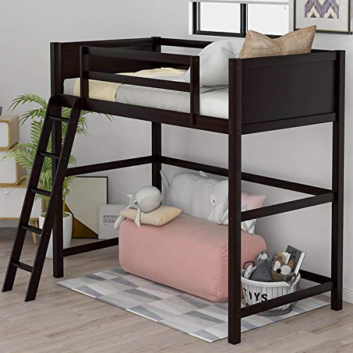 **Solid Wood Loft Bed with Ladder for Kids - Twin Size, Sturdy Wood Slat Support, No Box Spring Needed, Easy Assembly - Perfect for Small Bedrooms, Dorm Rooms & Space-Saving Kids' Furniture**
