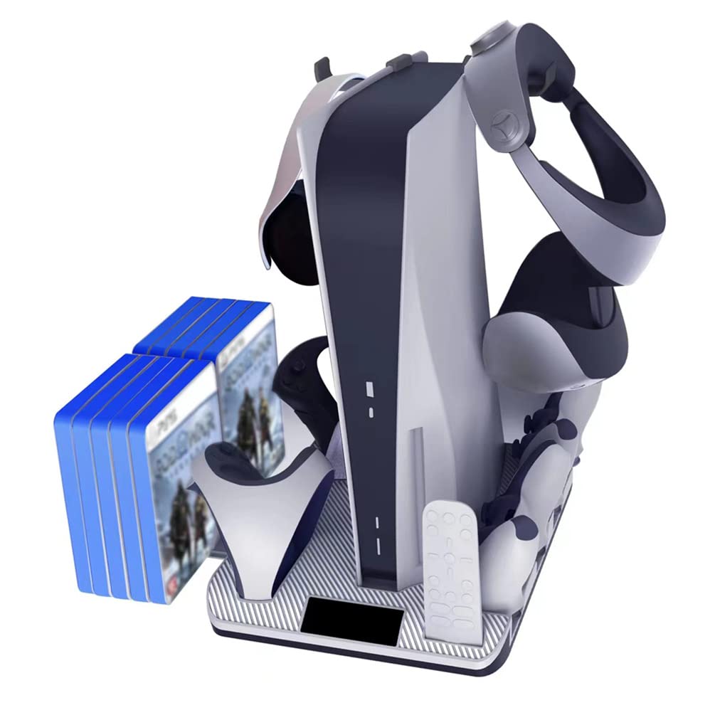 PS5 Cooling Stand with Dual Controller Charger & VR2 Headset Storage - Compatible with PS5/PS VR2 Accessories - Perfect for Gaming Sessions & VR Entertainment Setup