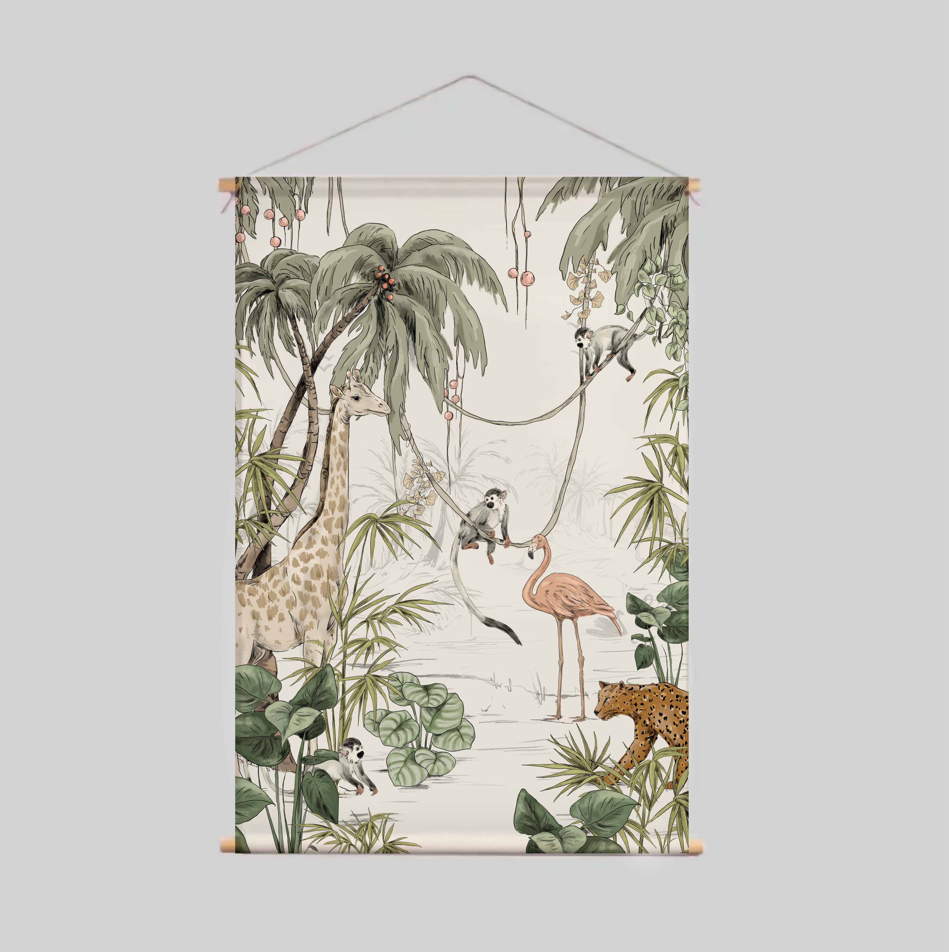 JUNGLE JAZZ Off-White Textile Poster - Vintage Inspired Wall Art for Living Room, Bedroom & Office Decor