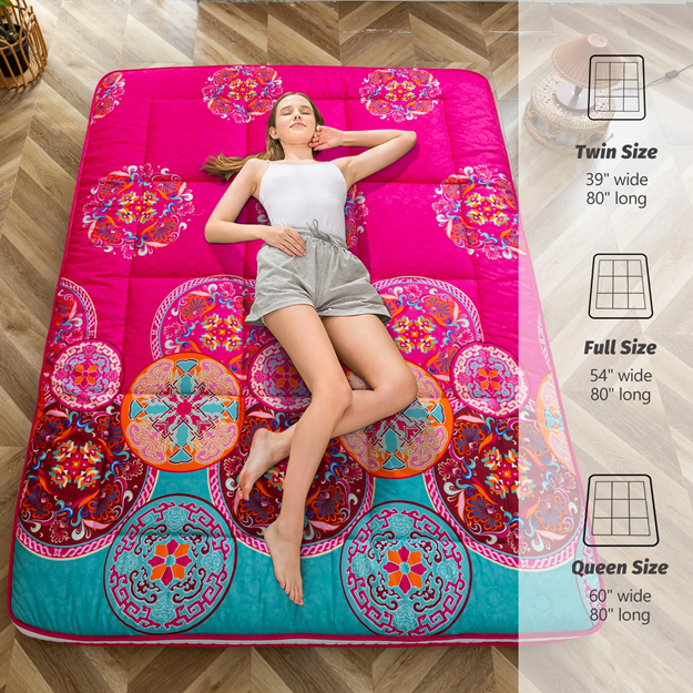 MAXYOYO Padded Japanese Floor Mattress - Bohemian Style Futon for Home & Outdoor Use | Comfortable Floor Sleeping Mat for Guest Room, Camping, and Lounging